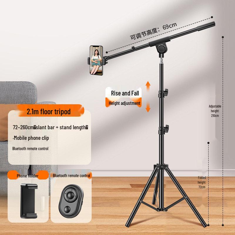 Floor-Standing Mobile Holder & Tripod with Fill Light for Live Streaming & Top-Down Shooting