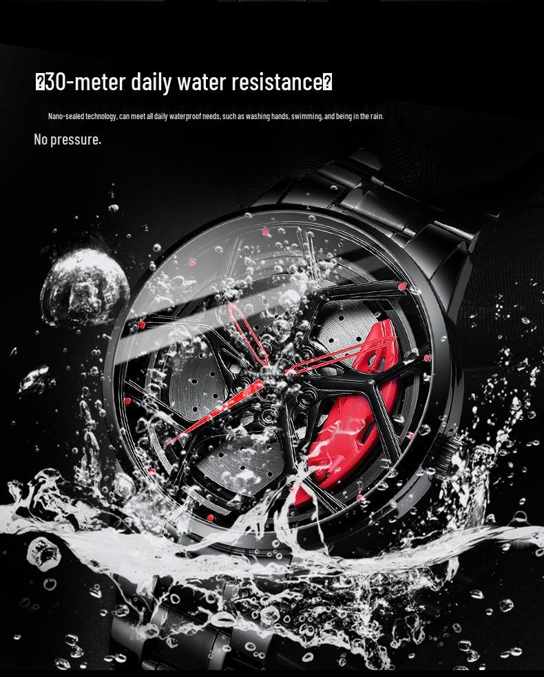 SVJ2021 RS8 Men's 3D Brakes Hollow Dial Sports Car Black Waterproof Watch