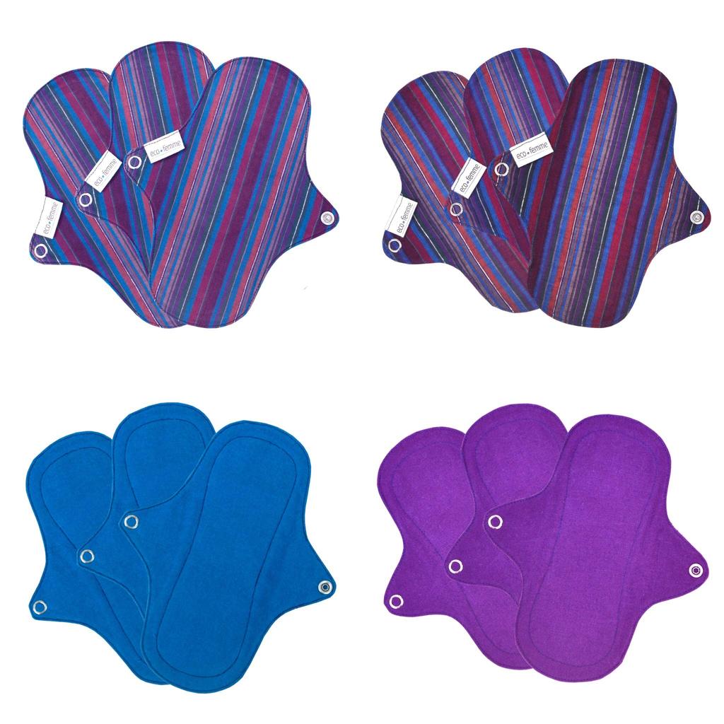 Cloth Sanitary Napkins from South India Daily 6 Count GOTS Certified "Eco Femme" (Skin-Tone, Waterproof/Non-Waterproof) - Lightweight, Use, + Pouch,