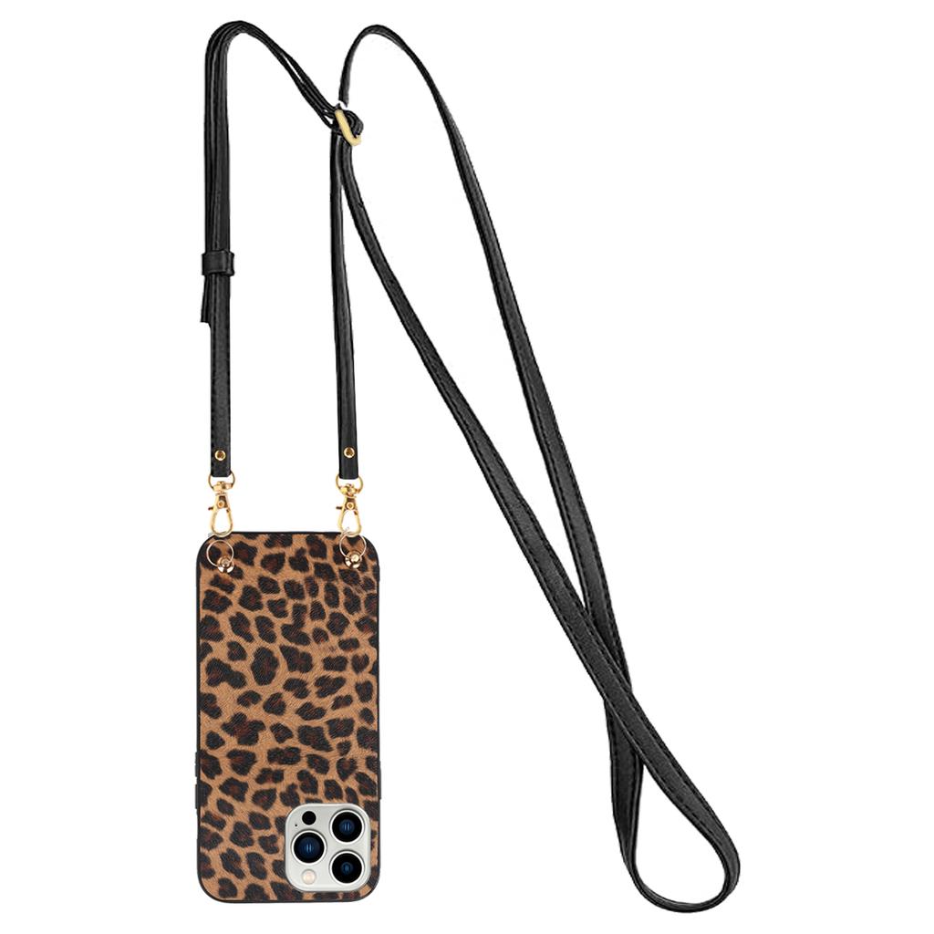 Crossbody Strap Leopard Zebra Print Case For iPhone 15 14 13 12 Mini 11 Pro Max Xs Xr X 16 PRO Plus SE2 Cord Chain Leahter Cover