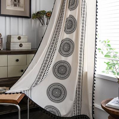 Bohemia Floral Cotton Linen Curtain Window Curtains for Living Room Short Vintage Farmhouse Deco Tassel Drapes Kitchen Valance