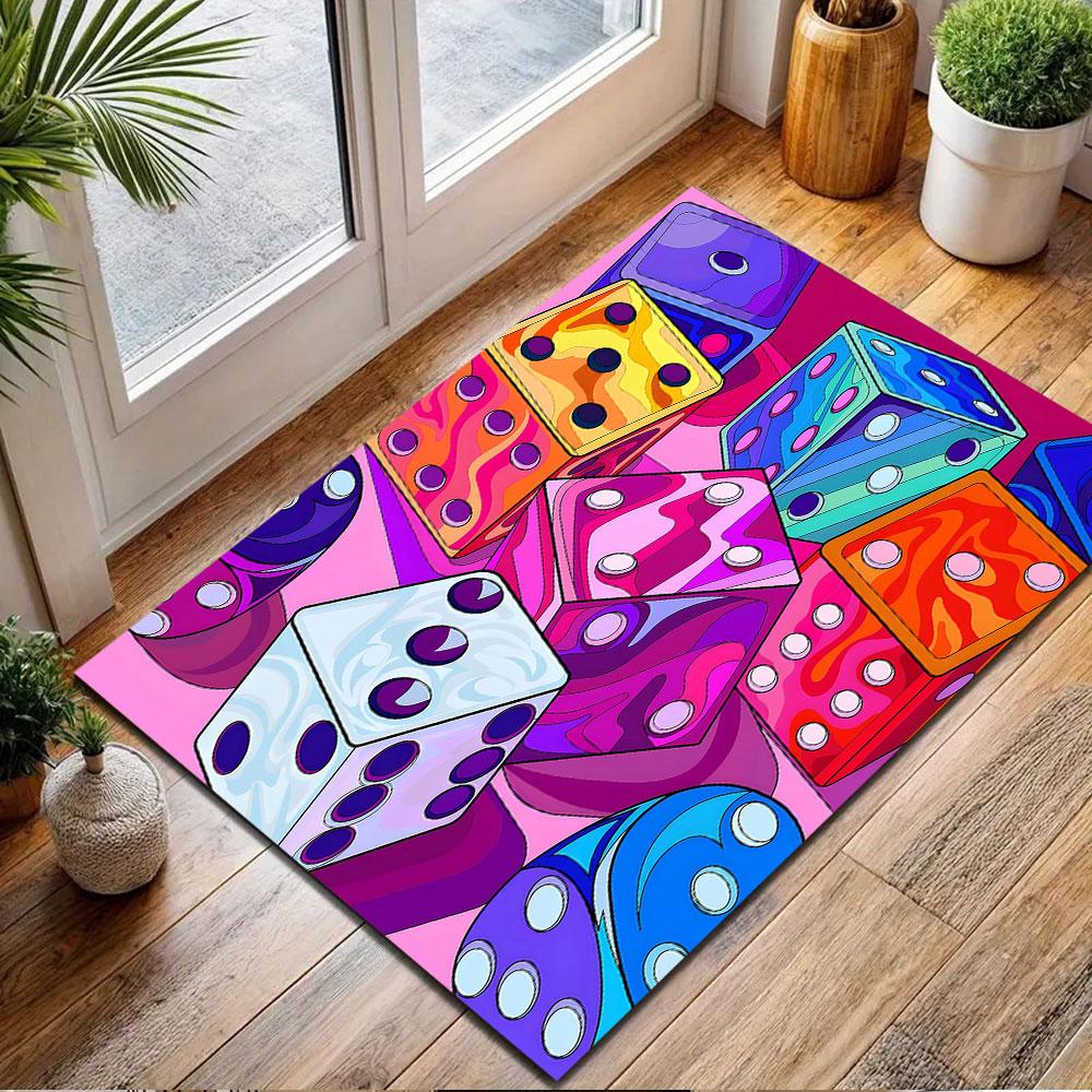 Colorful Abstract Dice Pattern Design Patterned Carpet, Non Slip Mat Suitable for Living Room and Bedroom Sofas