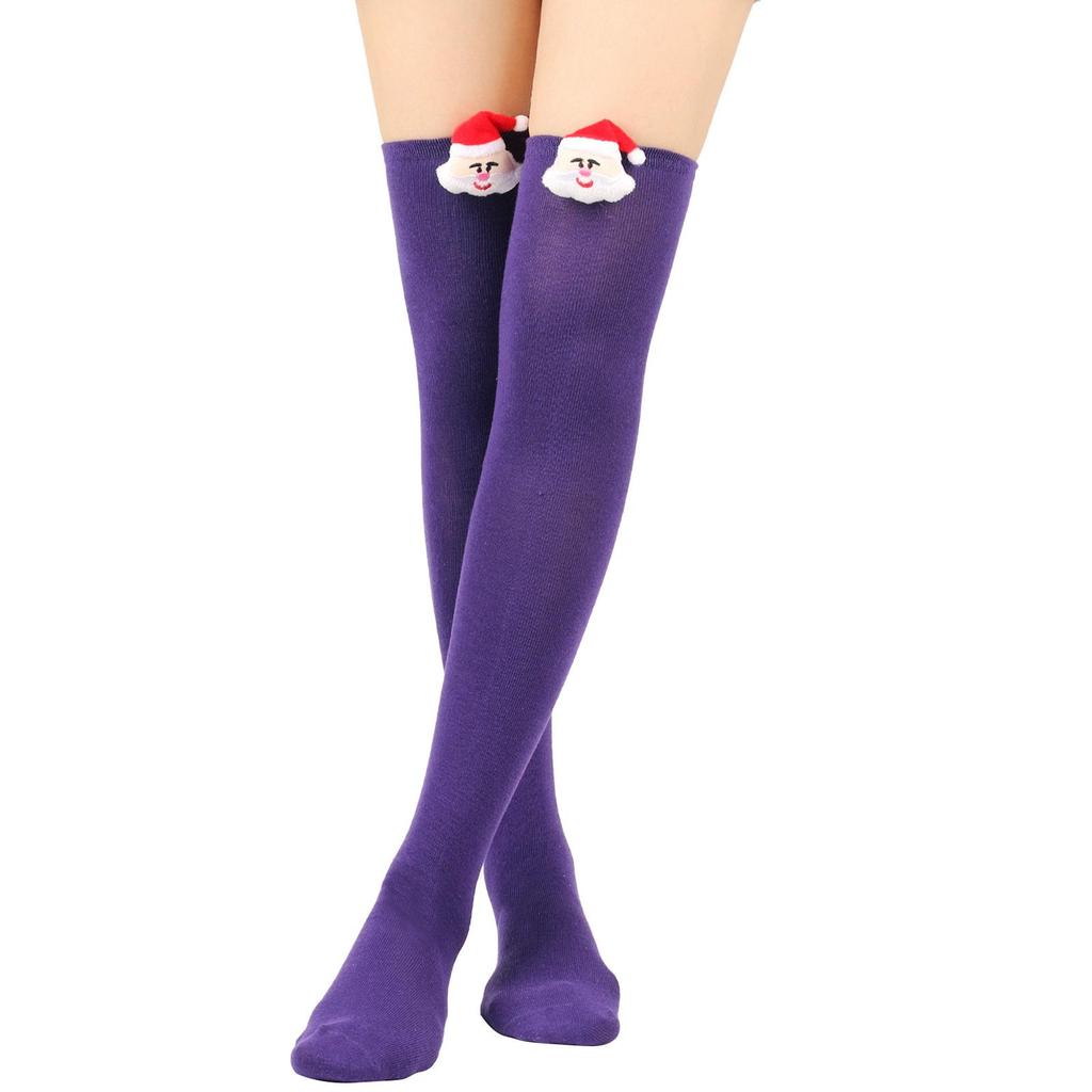 Damen Weihnachten Santa Gestreifte Overknee Lange Socken - Party Doll Design
