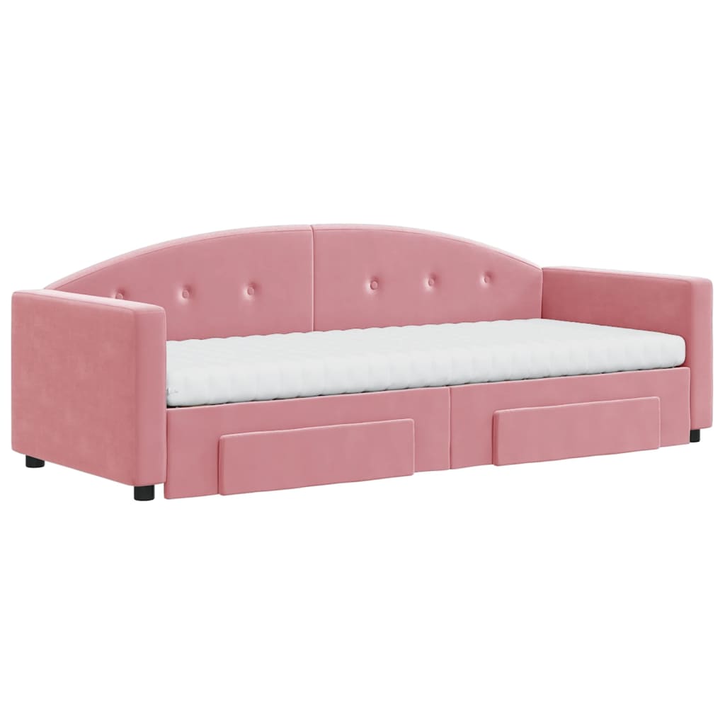 Extendable Daybed with Drawers Pink 80 x 200 cm Velvet