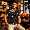 Men's Quick Dry Long Sleeve Golf Shirt with Chest Pocket Halloween Print