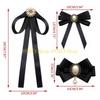 49MD Pearl Ribbon Brooch Pin Bow Tie Vintage Pre-Tied Collar Jewelry Bowknot Necktie