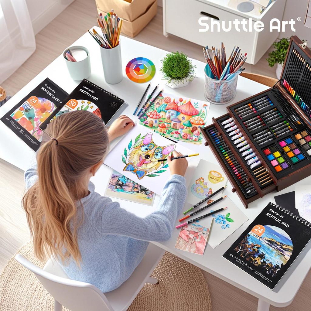 Shuttle Art Art Set with Colored Acrylic Solid Drawing Coloring Pencil and Includes a Portable Storage Box and Portable Storage A great gift for