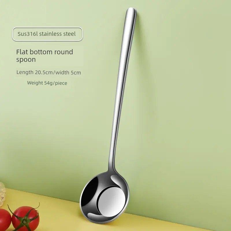 316L Stainless Steel Spoon, Thickened Household Round-Headed Soup Spoon, Long-Handled Seasoning Spoon, Large Dining Spoon