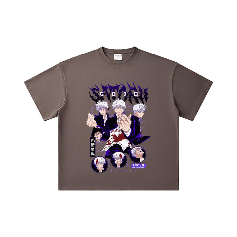 260 GSM Double Yarn 32 Count 100% Cotton Jujutsu Kaisen V6 Gojo Print Unisex Heavy Cotton T Shirt