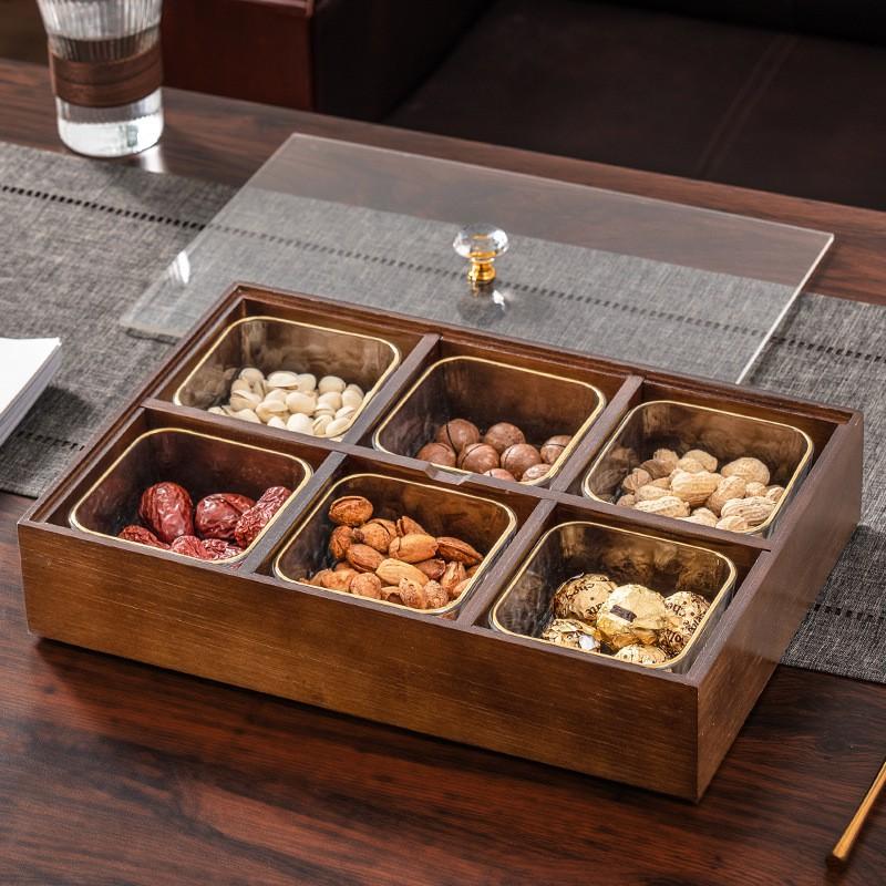 Bamboo Snack Tray With Divided Compartments Modern Chinese Style Serving Dish Nuts Candies Fruit Dessert
