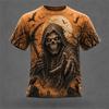 Halloween Men's Optical Illusion Skeleton T-Shirt Short-Sleeve T-Shirt 3D-Printed Crew Neck Shirt Horror Theme Streetwear Top