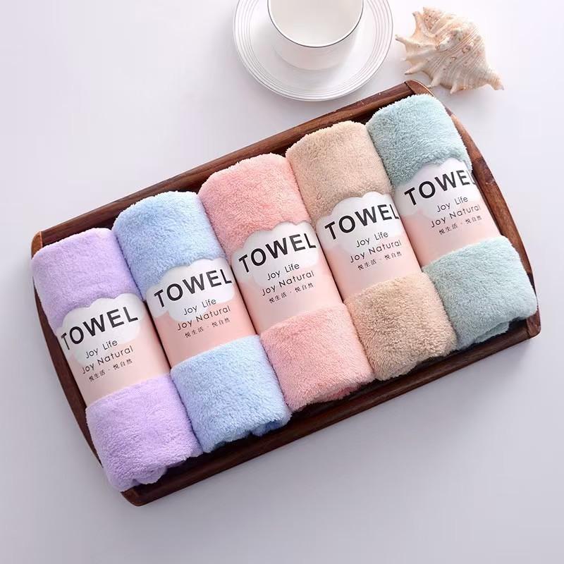 Solid Color Coral Velvet Towels Super Absorbent Soft Quick‑Drying Face Hand Towel for Adults Household Bathroom