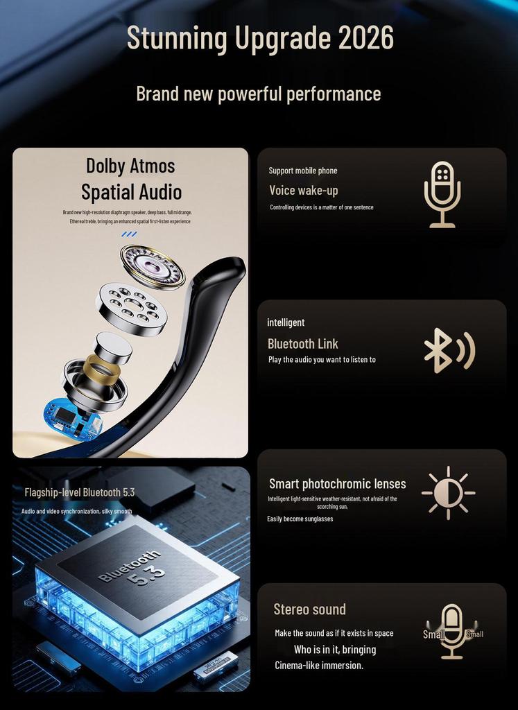 AI-Powered GS20 Smart Bluetooth Glasses: UV/Blue Light Protection, Noise Reduction, with Translation & Call Features.