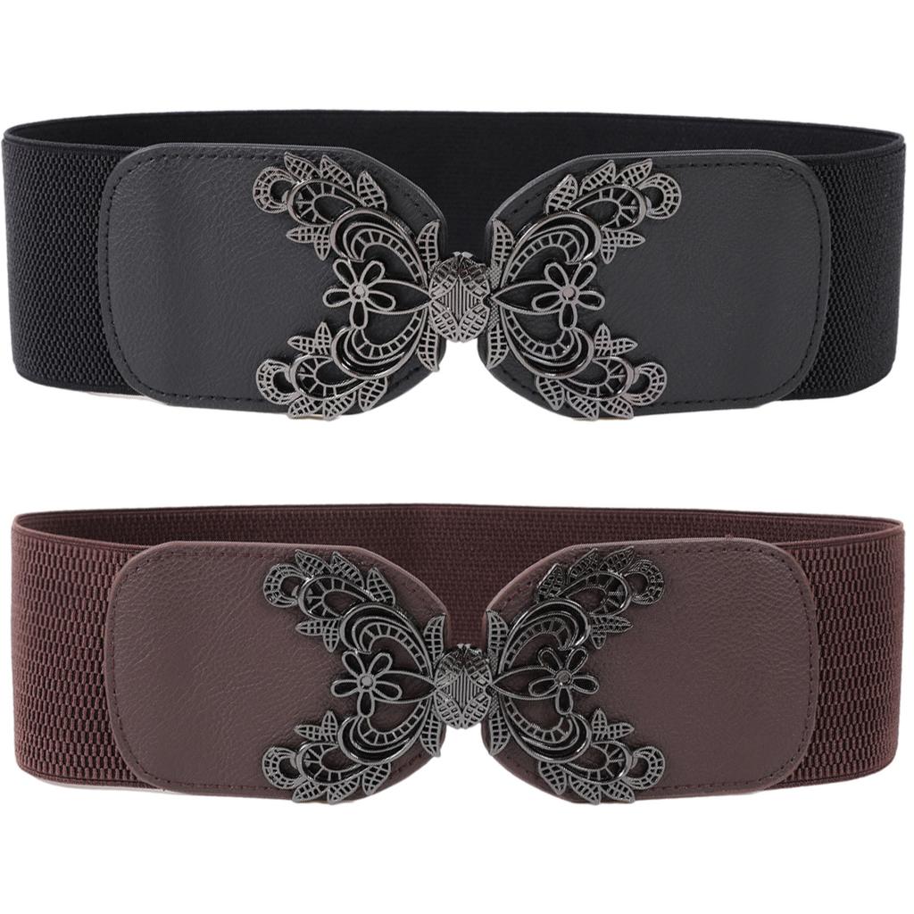 Ladies Waist Belt Fashionable Flower Ornament Waist Decoration PU Leather Sash Elastic Waistband Waist Cincher