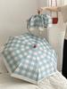 Women's Simple Plaid Automatic Folding Umbrella with UV Protection for Sun and Rain