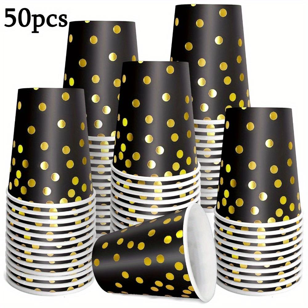 50pcs Disposable Paper Cups Back To School Polka Dot Shot 9 Oz Coffee Drinkware Cup Black and Golden Paper Cups Golden Foiled Dot Paper Cup