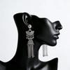 Vintage Fan-Shaped Tassel & Bell Earrings - Retro Ethnic Style for Women