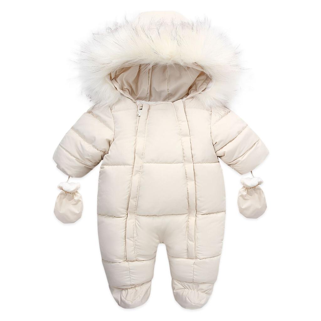 Thick Warm Infant Baby Jumpsuit Hooded Inside Fleece Boy Girl Winter Autumn Overalls Children Outerwear Kids Snowsuit