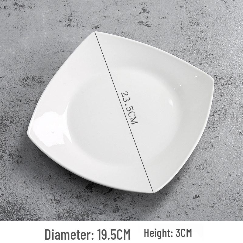 Gold-Rimmed White Ceramic Square Plate for Home: Dinner, Steak, Pasta, Dessert, Flat, or Shallow Use