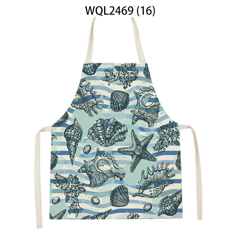 Creative Fish Conch Printed Kitchen Aprons for Women Men Home Cooking Baking Accessories Apron Adult Kids Sleeveless Apron