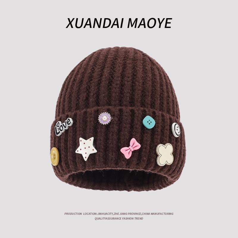Autumn And Winter Wool Hat Women'S Casual Warm Ear Protection Hat Thickened Fashionable Versatile Student Knitted Hat