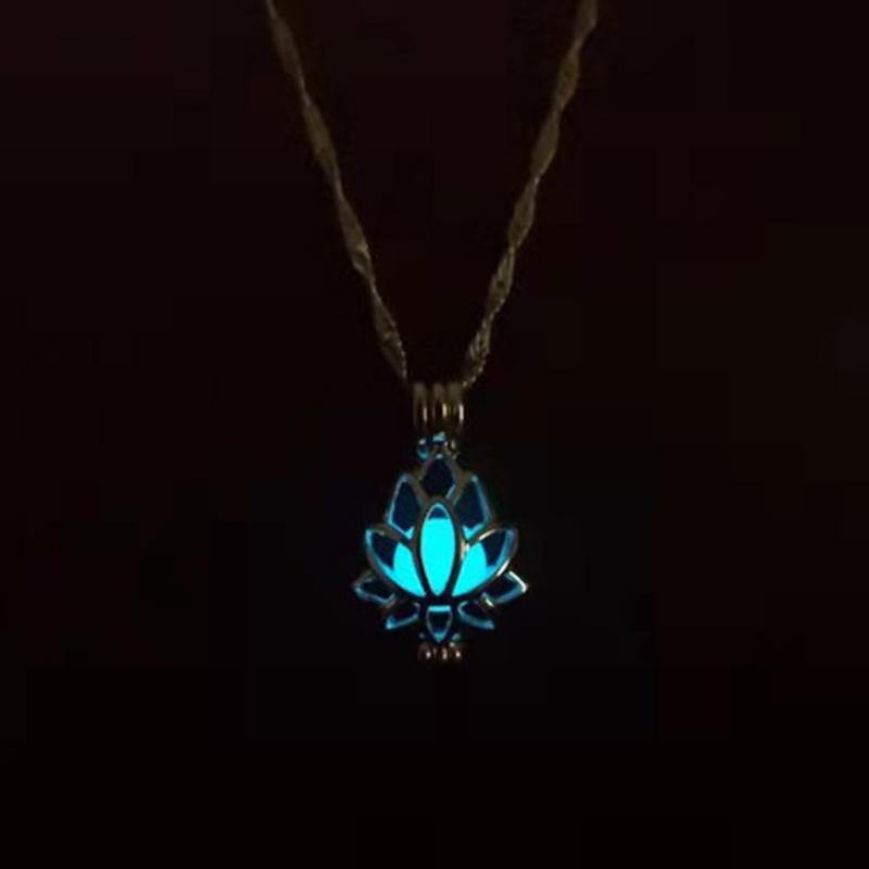 Luminous Glowing In The Dark Moon Lotus Flower Shaped Pendant Necklace For Women Yoga Prayer Buddhism Jewelry