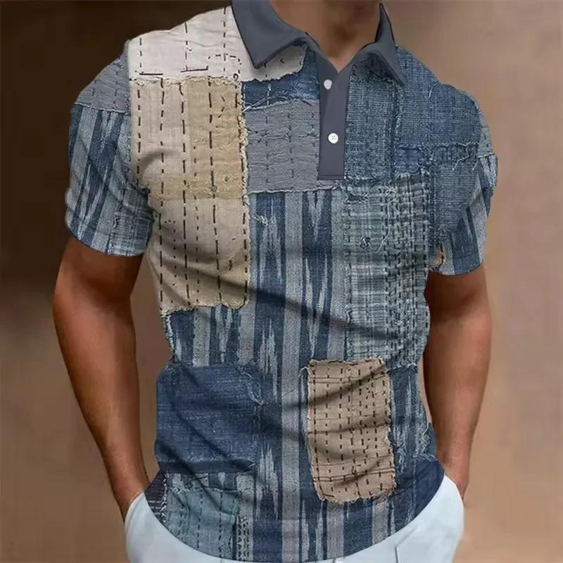 Men Summer Short Sleeve Lapel Golf Polo Shirt Tops Men Clothes Casual 3D Digital Print Sport Retro Style Polo Shirt