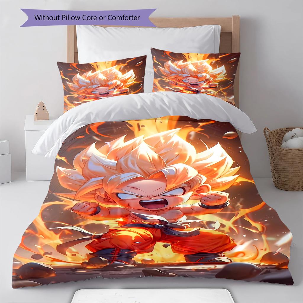 Son Goku Pattern Bedding,Quilt Set Quilt Cover Pillowcase Home Birthday Gift (1 * duvet cover + 2 * pillowcase, without core)