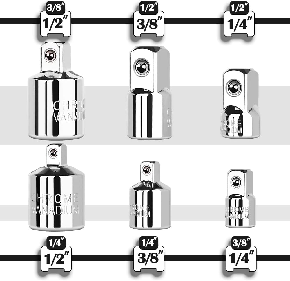 1/4" 3/8" 1/2" Ratchet Wrench Adapter Chrome Vanadium Steel Ratchet/Socket Extension/Conversion Kit for Automotive Maintenance