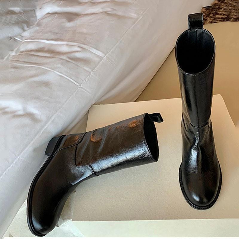Black New Autumn and Winter Retro Medium Tube Knight Short Boots Women's Niche Thick Heel Western Boots