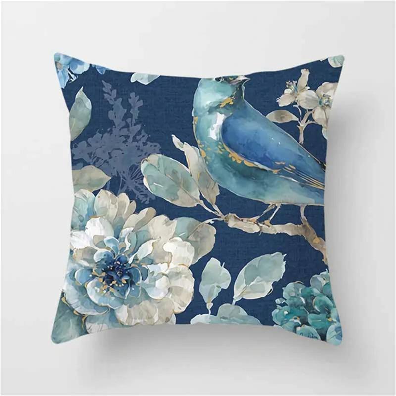 Plant Blue Print Pillowcase Living Room Office Home Pillowcase Car Ornaments