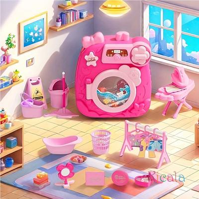 Kids Washing Machine Toy Pretend Play House Mini Simulation Electric Toys Rotate Kinetic Cleaning Preschool Toys For Girls