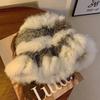 Fashion Rabbit Fur Patchwork Knit Bucket Hat Women Warm Fall Winter Large Head Size Face Slimming