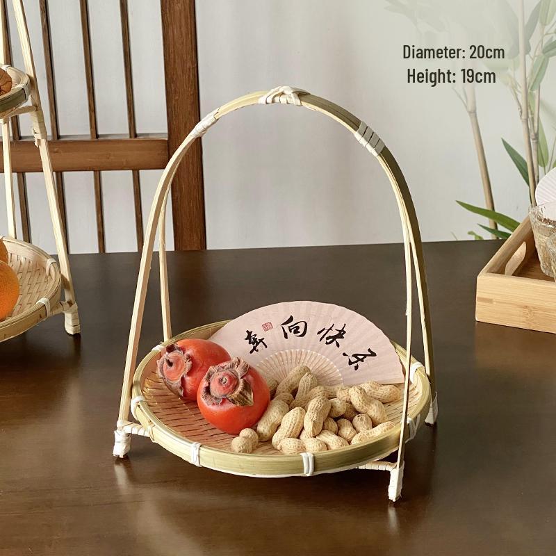 Artisanal Bamboo Woven Snack & Fruit Tray with Handle