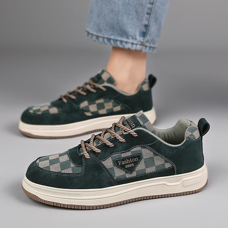 Men’s Black Green Checked Sports Shoes Casual Skateboard Shoes Students Walking Running Sneakers Shoes Over Sized 46 47 48