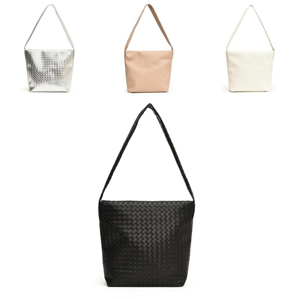 Street Style Tote Bag With Solid Color Woven Pattern And Mobile Pocket For Urban Use