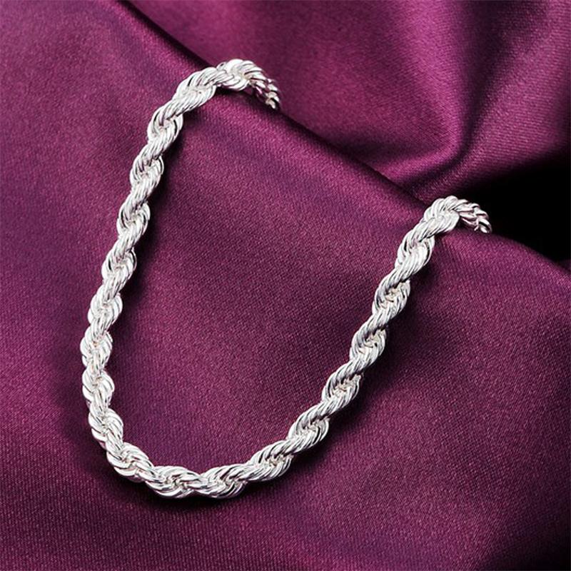 2ks 925 Sterling Silver náhrdelník náramek pro muže a ženy Jednoduchý hip-hop styl 4mm kroucené točené lano Iron Chain Lobste