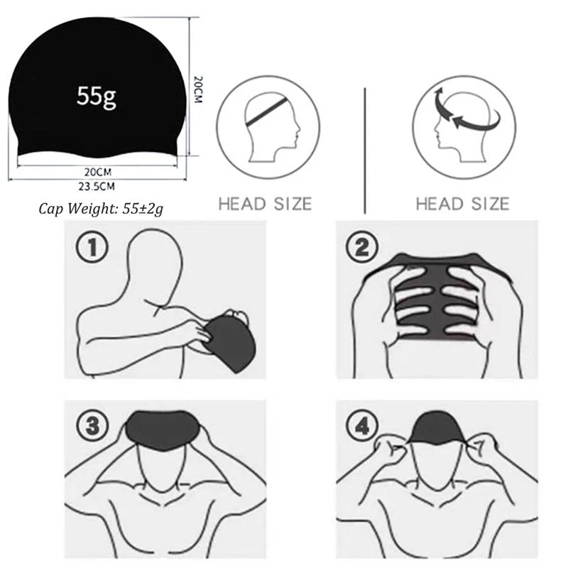 55g Silicone Swimming Cap Men Women Swim Pool Water Sport Diving Bathing Long Hair Waterproof Large Size Caps Hat for Adults New