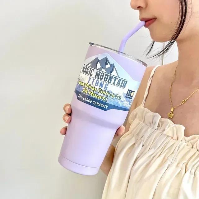 30oz 900ml Stainless Steel Water Bottle with Straw ThermosTumbler Keep Drink Cold Hot Vacuum Flasks Mugs Coffee Cups Car Bottle