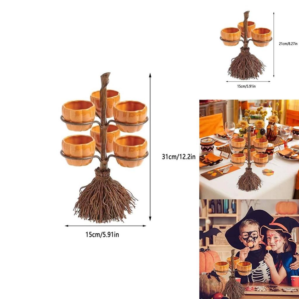 Festliches Harz-Kürbisbecher- und Besen-Bastelset für Halloween-Partys und saisonale Wohnakzente