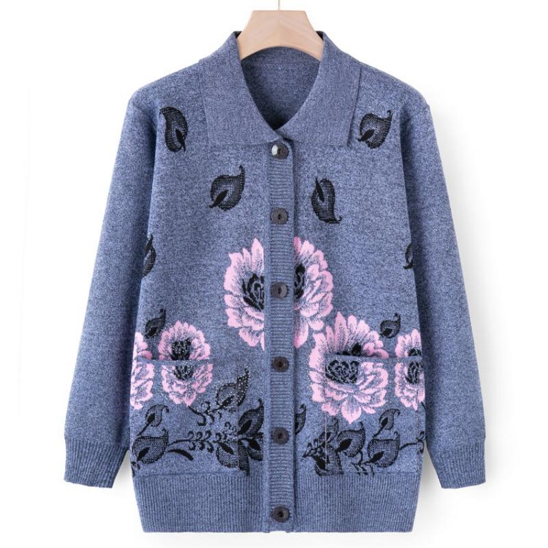 Middle-aged elderly sweater cardigan female mother wear autumn clothes old lady knitted sweater jacket grandma autumn clothes