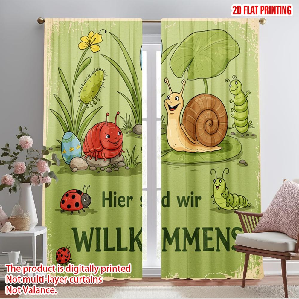 

2pcs 2D flat printing Party Window Curtains Cute Garden Bugs Welcome Polyester Without Electricity Family Party Perfect for Door 52.50×116.00 CM 2pcs