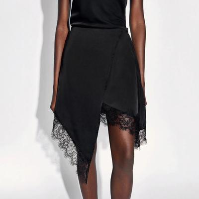 A New Lace Patchwork Snowflake Silk Slimming and Form-fitting A-line Irregular Skirt