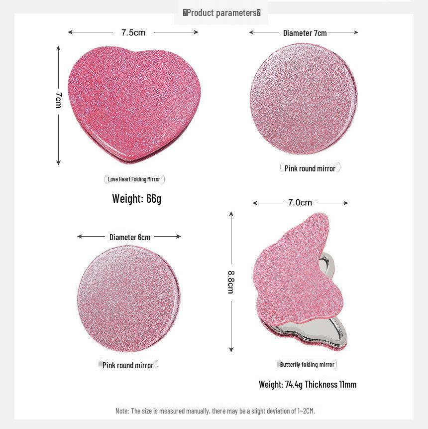 Miroir de maquillage compact double face en forme de cœur pour les résidences étudiantes