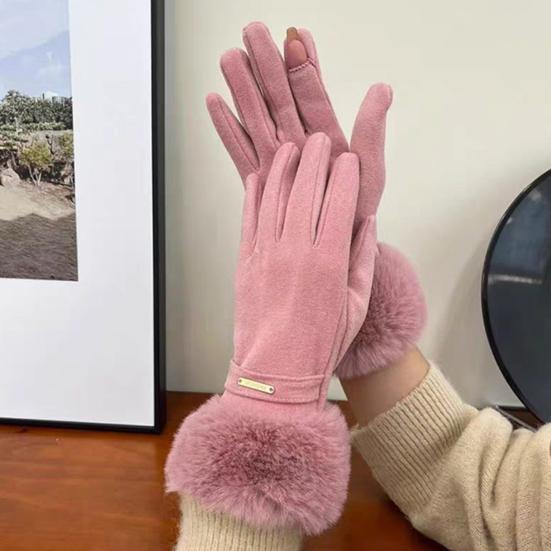 Women Thermal Gloves Warm Winter Gloves with Furry Cuffs Windproof Driving Cycling Skiing Touchscreen Gloves for