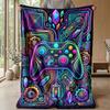 Neon Game Controller Tech Art Theme blanket Lightweight Warm Flannel Blanket Decorative Throw Blanket for Home Decoration