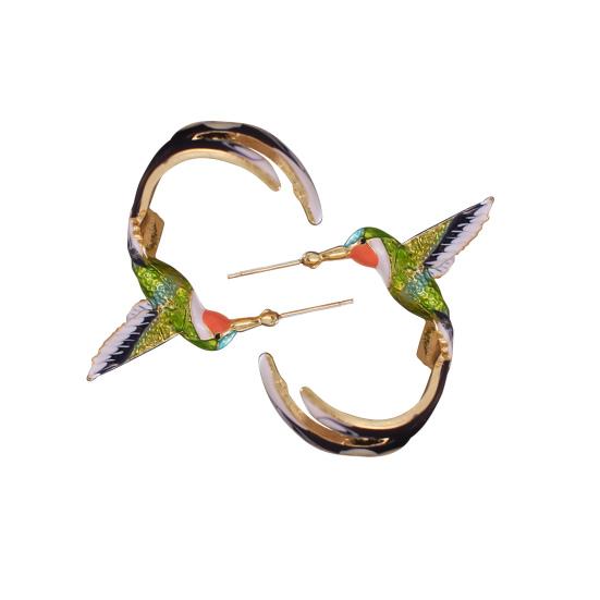 

Women Earrings Flying Hummingbird Enamel Alloy Fashion Piercing Jewelry for Party зелений