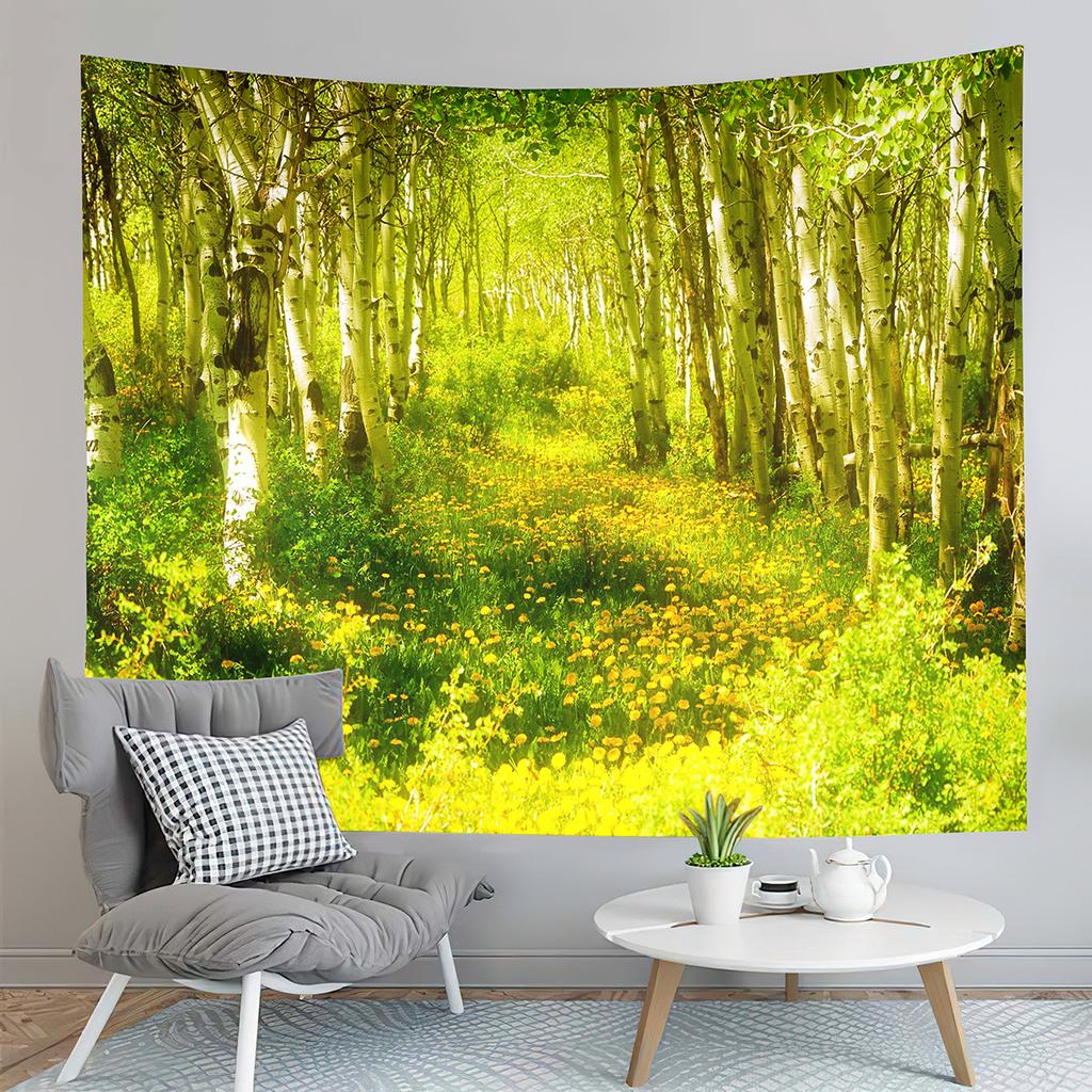 Autumn Forest Tapestry Red Fallen Leaves Tapestry Natural Scenery Tapestry Home Living Room Bedroom Dorm Decor Background Cloth