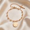 Vnox Rosegold plattiertes Edelstahl St. Benedikt Medaille Armband für Damen, Zweifarbiges Rosenkranz Kreuz Perlen Round Snake Armbänder