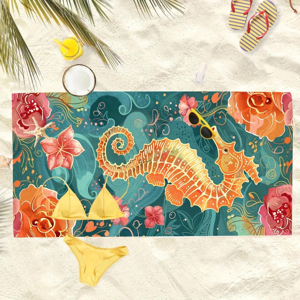 Lebhaftes Seepferdchen & Korallenriff Unterwasser Design Muster Schwimmtuch Sommer Strand Camping Schwimmbad Reiseutensilien